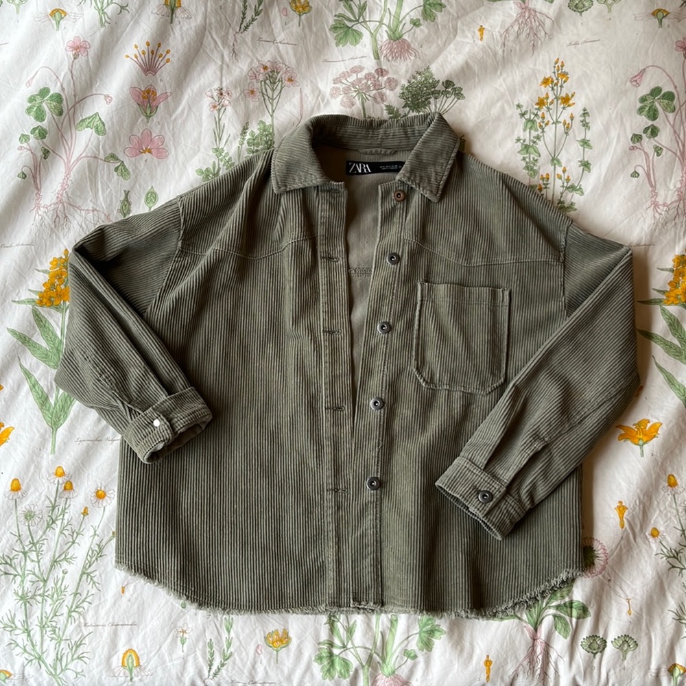 Green corduroy button down shacket